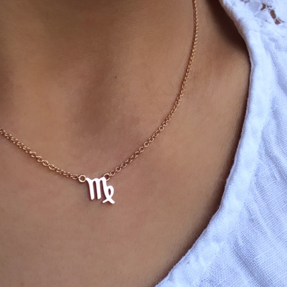 Virgo sign necklace in 14k Yellow or Rose gold